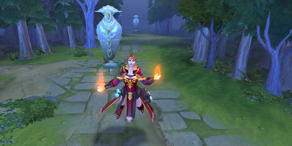 Lina prepares for battle in front of the Ancients in Dota 2.