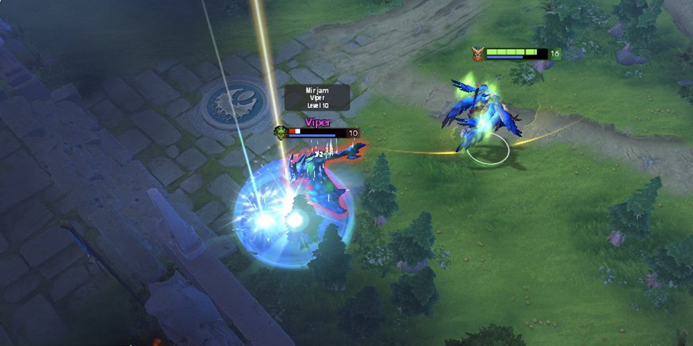 Skywrath Mage casts Mystic Flair to mitigate Viper in the Mid lane.