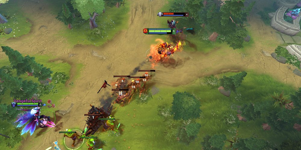 Agility heroes attack Sven in the bottom lane